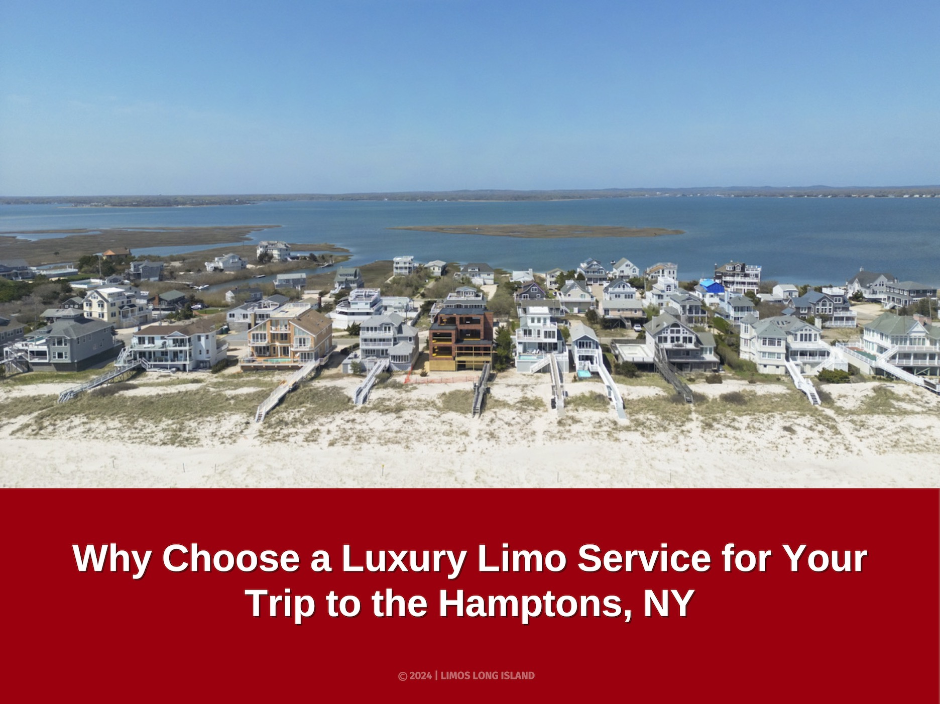 Aerial view of luxury homes along the beach in the Hamptons Long Island New York