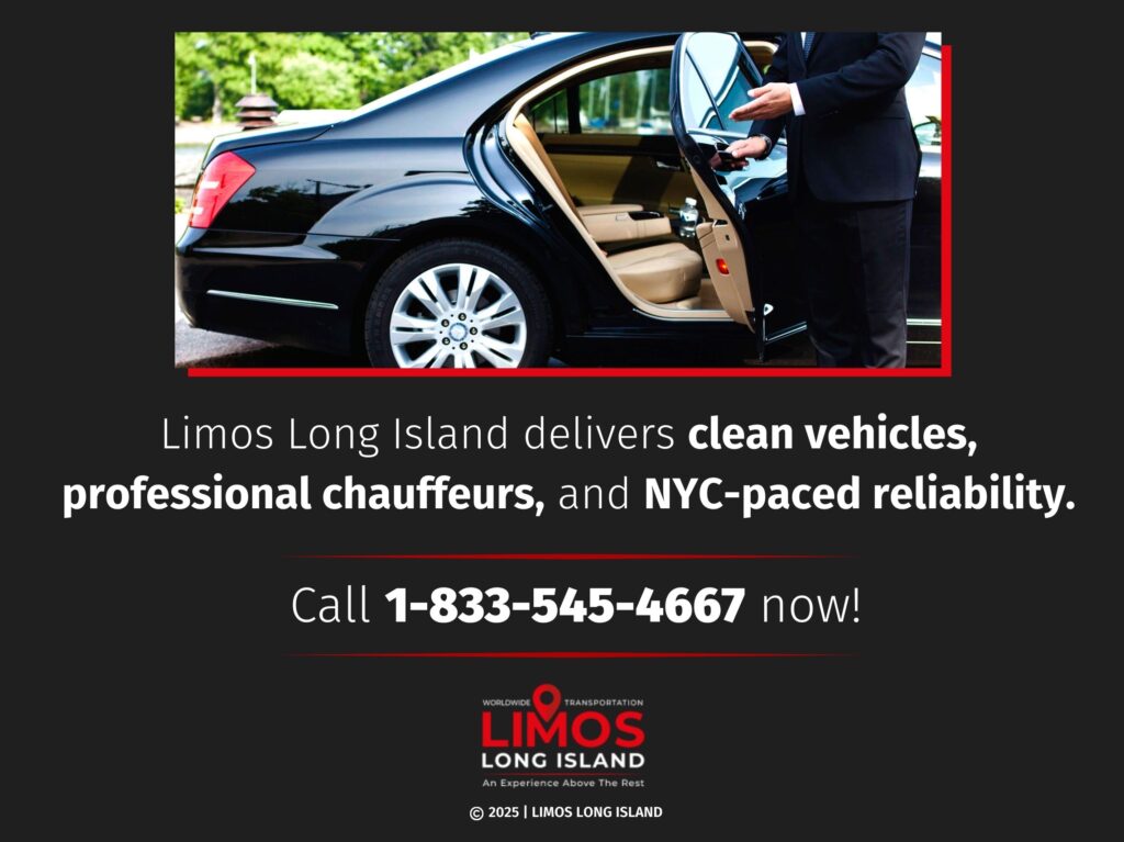 A chauffeur in a black suit holds open the door of a luxury car, inviting a passenger to enter the vehicle.