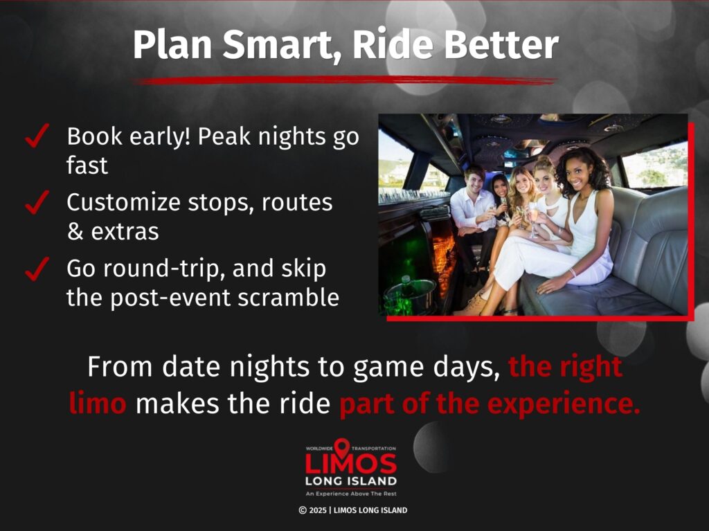 A group of friends dressed elegantly are sitting inside a luxurious limo, smiling and holding drinks while enjoying their ride.