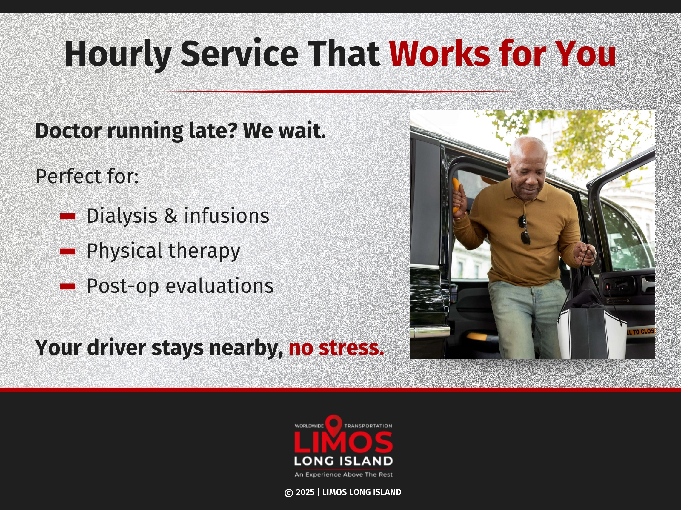 An older man stepping out of a vehicle, using the door handle for support.