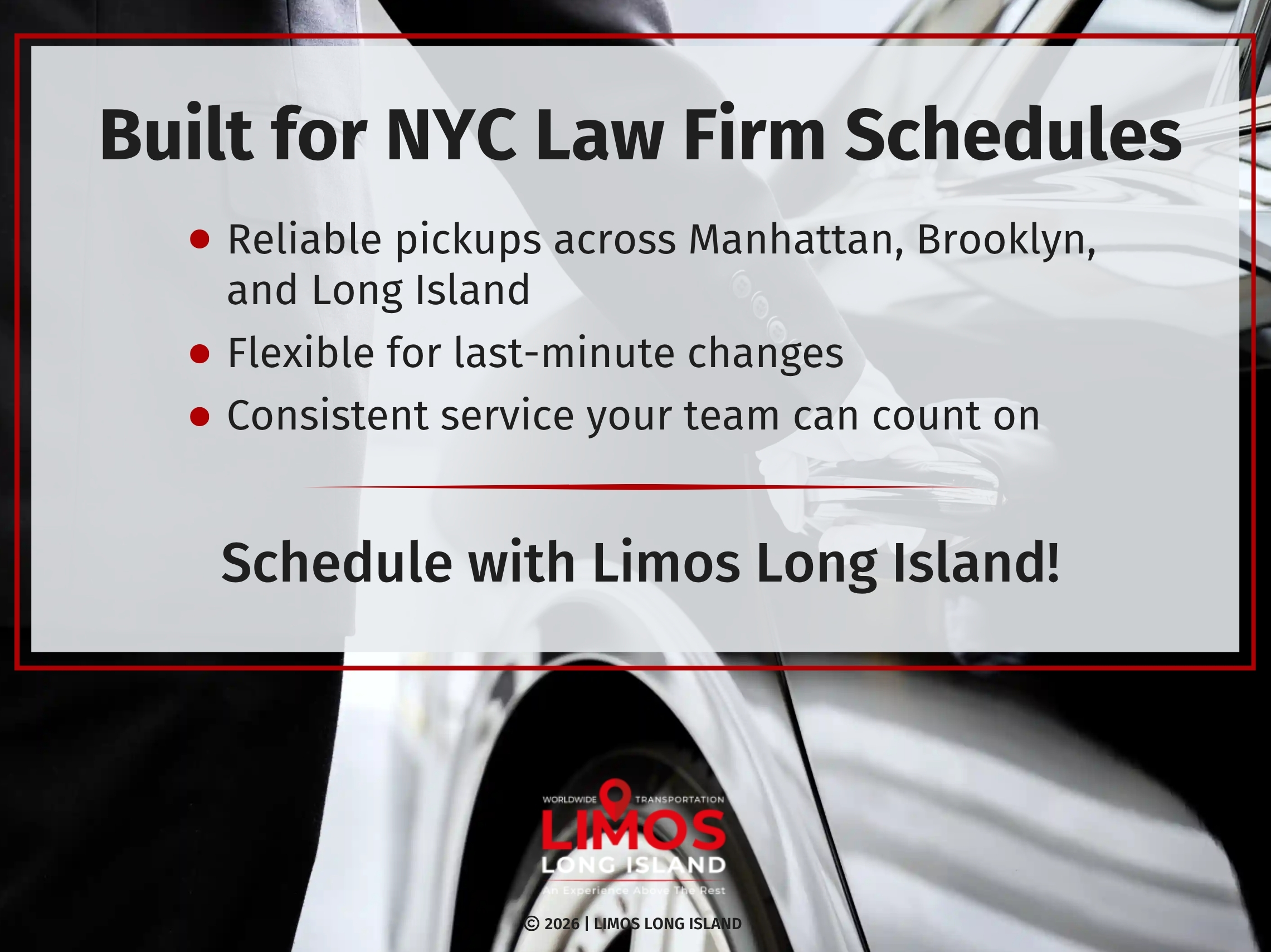 A chauffeur stands beside a car door, opening it for a passenger.