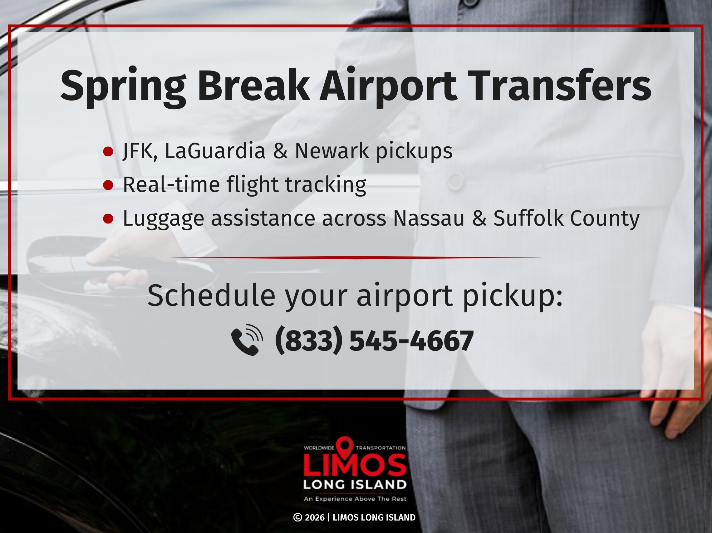 A professionally dressed chauffeur stands beside a black luxury car while opening the vehicle’s door.